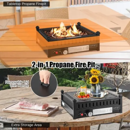 Tangkula Portable Propane Fire Pit 40,000 BTU Tabletop Fire Pit for Tables with 2&rdquo; Umbrella Hole Compact Propane Fire Pit image {2}