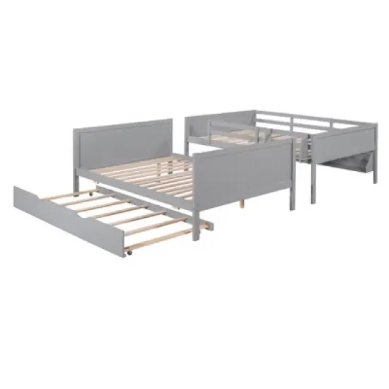 Separable Full-Over-Full Bunk Bed with Twin Size Trundle and Bookshelf - ModernLuxe image {7}