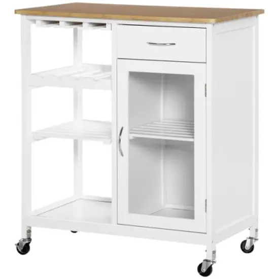 HOMCOM Utility Kitchen Cart, Rolling Kitchen Island Storage Trolley with Rack, Shelves, Drawer and Cabinet, White image {3}