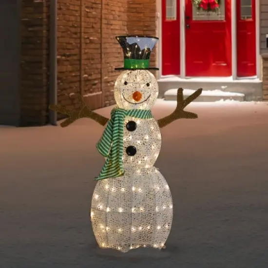 Northlight 43" LED Lighted Snowman with Top Hat and Green Scarf Outdoor Christmas Decoration image {1}