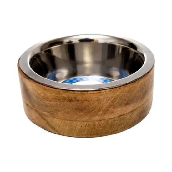 Country Living Stainless Steel Dog Bowl with Cylindrical Mango Wood Holder, Durable & Stylish Dish, Sustainable Dog Feeding Solution image {1}