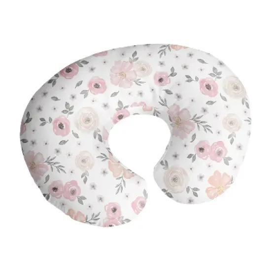 Sweet Jojo Designs Girl Support Nursing Pillow Cover (Pillow Not Included) Watercolor Floral Pink and Grey image {5}