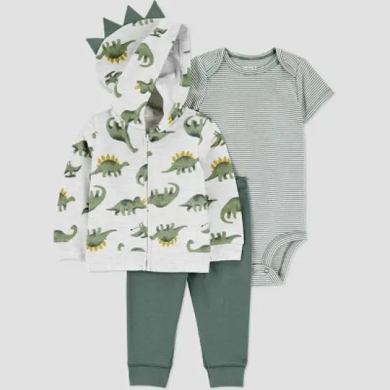Carter's Just One You&reg; Baby Boys' 3pc French Terry Dinosaur Sweatshirt, Short Sleeve Bodysuit & Pants Set - Green image {5}