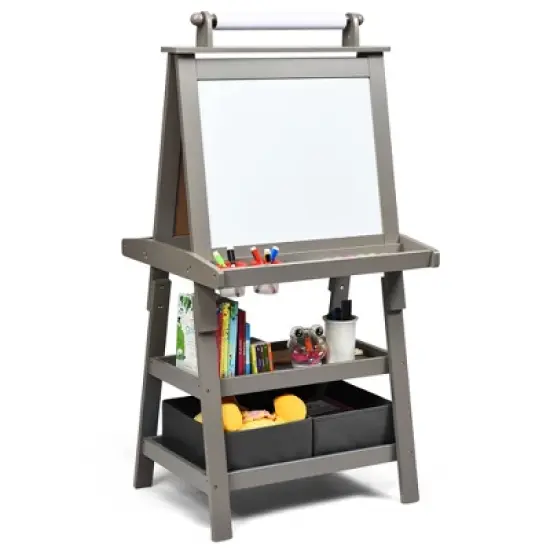 Costway 3 in 1 Double-Sided Wooden Kid's Art Easel Whiteboard image {12}