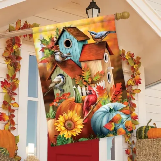 Briarwood Lane Fall House Flag 40x28 For Outdoor Fall Floral Birdhouses For Fall House Flag image {3}