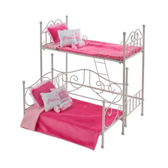 Badger Basket Scrollwork Metal Doll Loft Bed with Daybed and Bedding - White/Pink image {2}