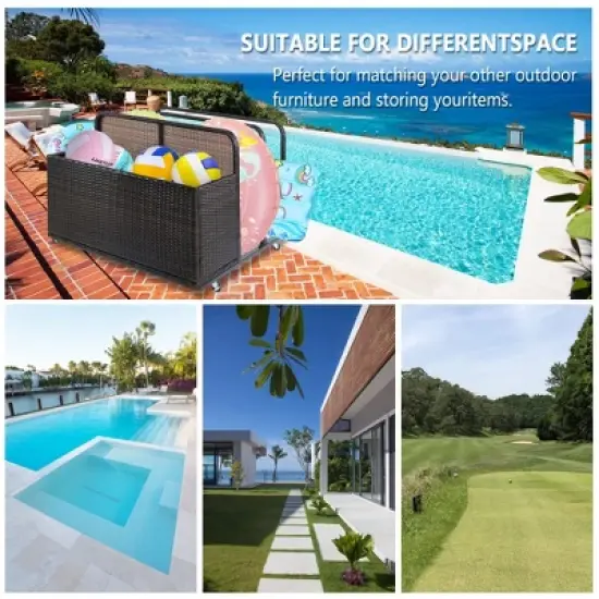 ODK Poolside Float Storage, Outdoor Storage, PE Rattan Outdoor Pool Caddy With Rolling Wheels, Patio Deck Boxes, Storage Box, Pool, Beach-Sturdy image {4}