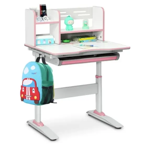 Costway Kids Writing Desk Student Study Table Height Adjustable w/Tilt Desktop image {11}