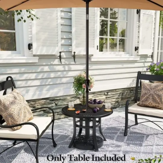 Crestlive Products Cast Aluminum Patio Side Table Outdoor Round Anti-Rust with Umbrella Hole Coffee Bistro Table  24&rsquo;&rsquo; Black with Bronze Spot image {6}