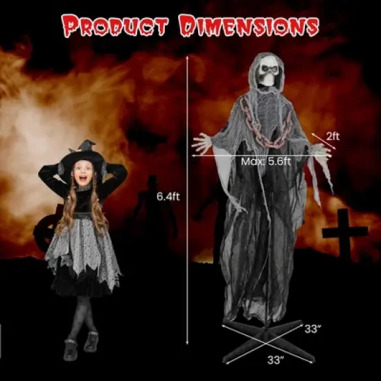Costway 6.4 FT Standing Grim Reaper Halloween Animatronic Decoration with Light up Eyes image {2}