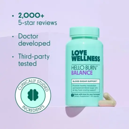 Love Wellness Hello Burn Balance Blood Sugar Support Vegan Capsules - 60ct image {4}