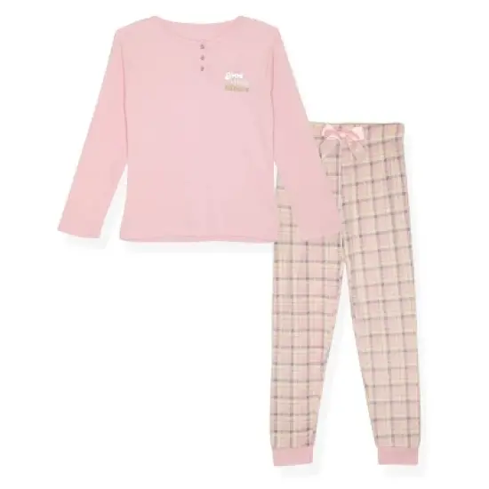 Sleep On It Girls 2-Piece Fleece Pajama Set - Pink Plaid image {7}