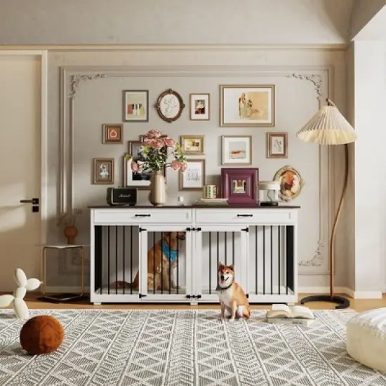 Famapy Dog Crate 72.4" Furniture Style Design Dog Crate with Drawers and Dividers Functional & Tailored for Your Furry Friends image {14}