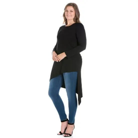 24seven Comfort Apparel Womens Plus Size Long Sleeve Knee Length Asymmetrical Tunic Top image {1}