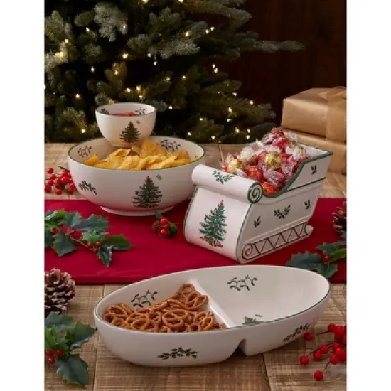 Spode Christmas Tree Divided Server, 9-Inch Round Festive Serveware, Holiday Entertaining Platter - Fine Porcelain, Dishwasher & Microwave Safe image {5}