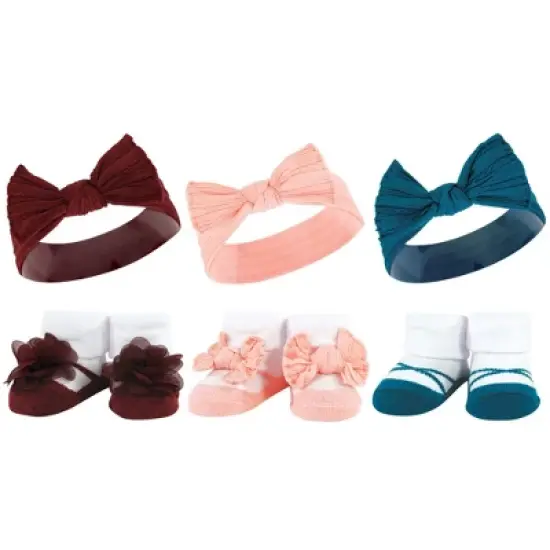 Hudson Baby Infant Girl 12Pc Headband and Socks Giftset, Burgundy Teal Blush Navy, One Size image {1}