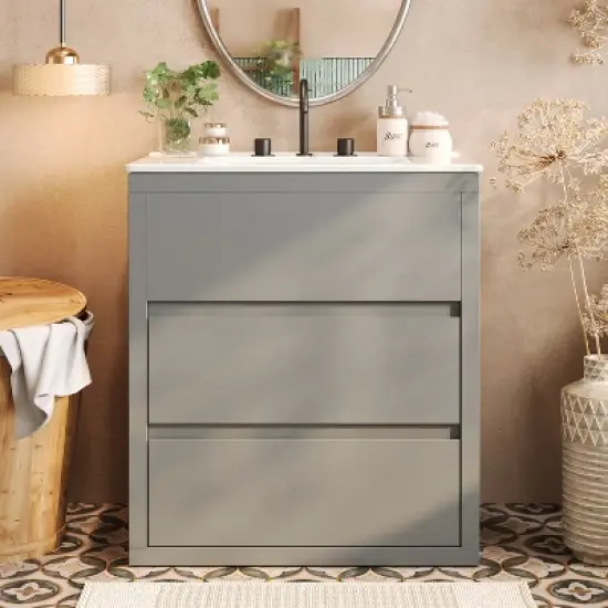 Christopher Knight Home Griffin Contemporary 30" Bathroom Vanity with Ceramic Sink and Full-Extension Drawers image {8}