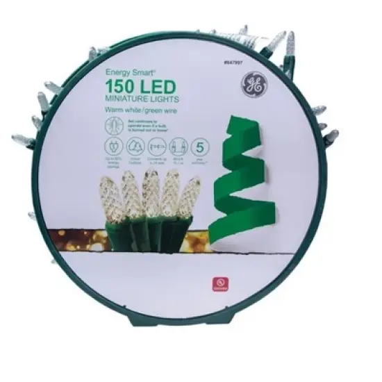 GE Energy Smart 150 LED Mini Faceted String Lights Warm White/Green Wire 49.6-FT image {1}