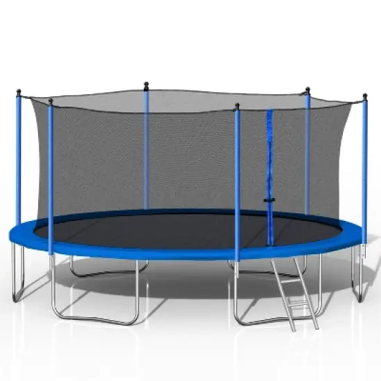 ELJGET 14 ft Trampoline for Adults/Kids with Safety Enclosure Net & Ladder, Heavy Duty Outdoor Recreational Trampolines for Family, Blue image {7}