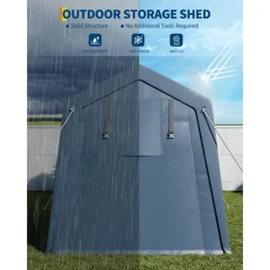 Heavy-Duty Tent Carport, Outdoor Storage Shed with Roll-up Shutter, Waterproof Tarp, Portable Garage with Ventilated Zipper Door, Storage Shed image {6}