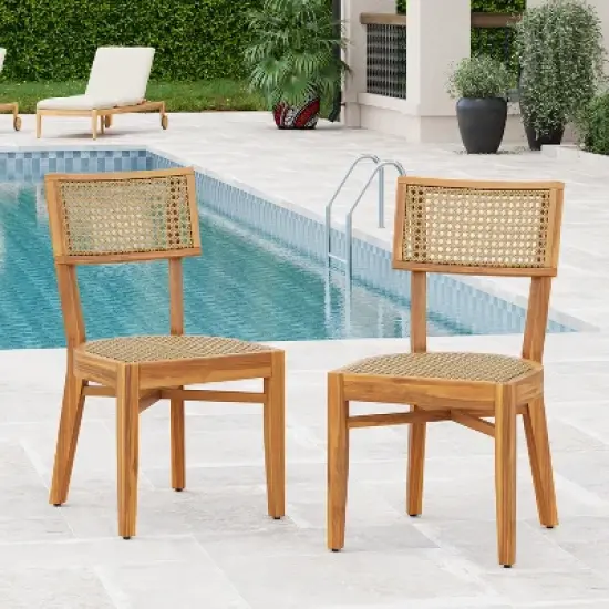 Christopher Knight Home Dahlia Patio Rustic Acacia Wood Wicker Dining Chair (Set of 2) image {10}