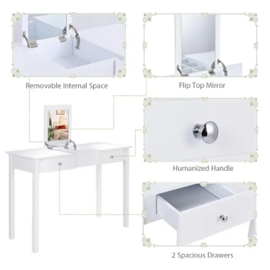 Costway Vanity Table Dressing Table Flip Top Desk Furniture White image {8}