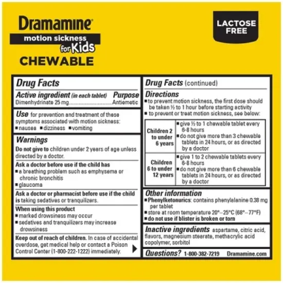 Dramamine Kids Chewable Motion Sickness Relief Tablets for Nausea, Dizziness & Vomiting - Grape -&nbsp; 8ct image {6}