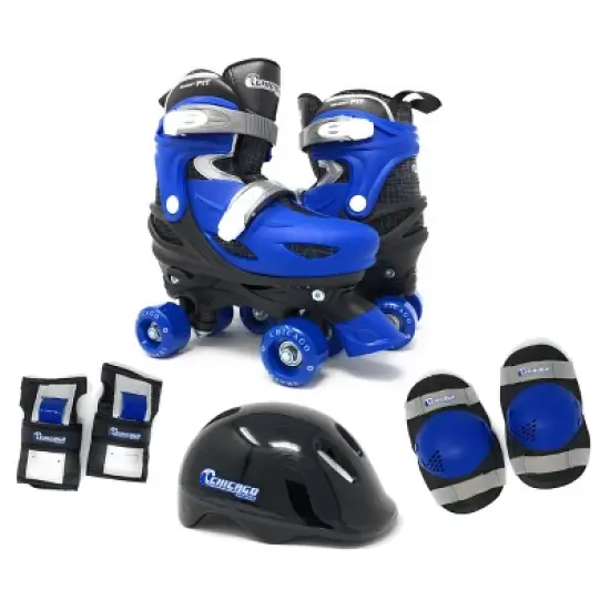 Chicago Skates Deluxe Kids' Quad Roller Skate Combo Set - Black/Blue image {13}