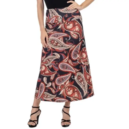 24seven Comfort Apparel Womens Black and Red Paisley Print Maxi Skirt image {4}