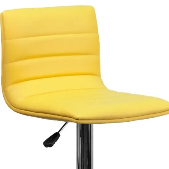 Emma and Oliver Yellow Vinyl Adjustable Height Barstool - Horizontal Stitch Back image {5}