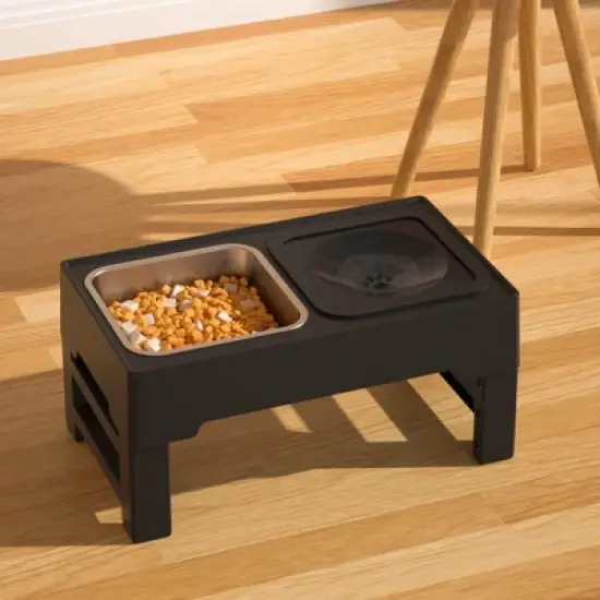 Elevated Dog Bowls, 4-Height Adjustable Raised Feeder Stand for Small Dogs/Puppies/Cats, Stainless Steel, Slow Feeder & No-Spill Water Bowl image {6}