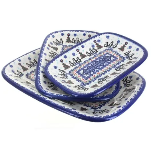 Blue Rose Polish Pottery 6200 Vena 3 Piece Rectangular Serving Set image {2}