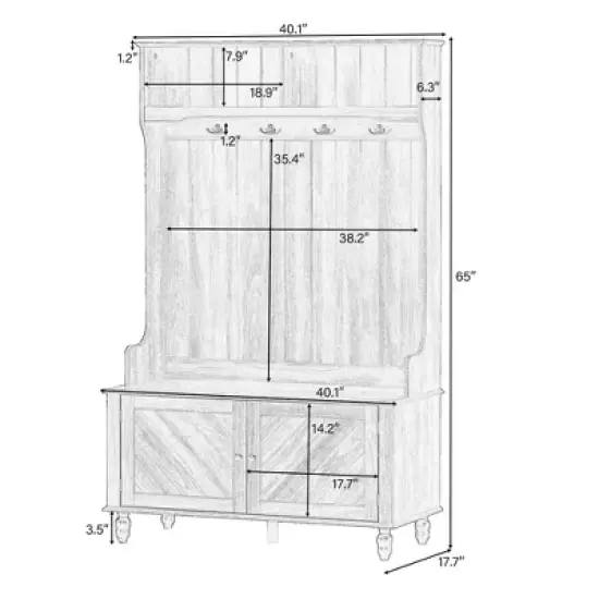 40" 3-in-1 Design Hall Tree with 4 Hooks, Coat Hanger and Entryway Storage Bench - ModernLuxe image {2}