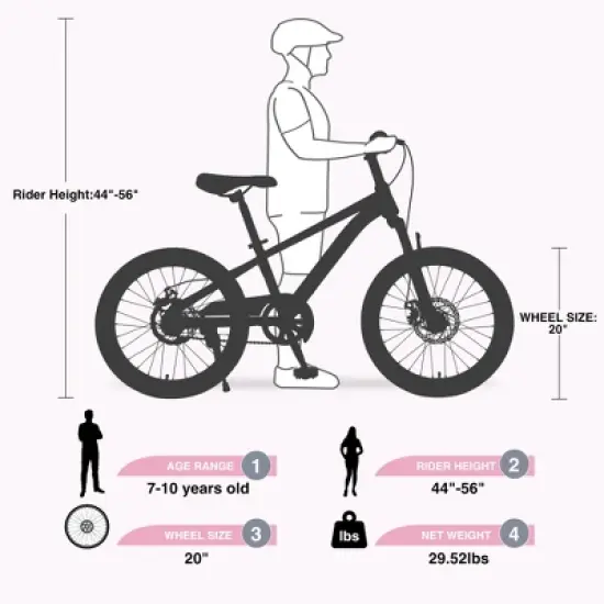 RISOKEYS 20 Inch Single Speed Mountain Bike for Kids Age 7-10,Front Suspension Fork Kids' Bicycles,Disc Brake & Adjustable Seat,for Boys Girls image {5}