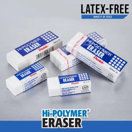 Pentel Hi-Polymer Erasers - 4ct: White PVC, Writing Utensil, Right/Left-Handed, Stationery & Office Supplies image {3}