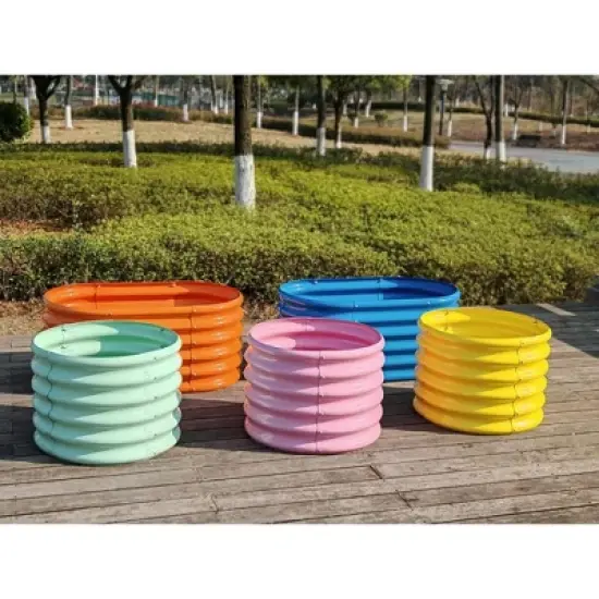 JUJABU 5-Pack 18" Tall Kids Garden Beds &ndash; 40"x24" Oval & 24"x24" Round Metal Planters, for Planting Vegetables, Flowers and Fruits, Eco-Safe image {4}