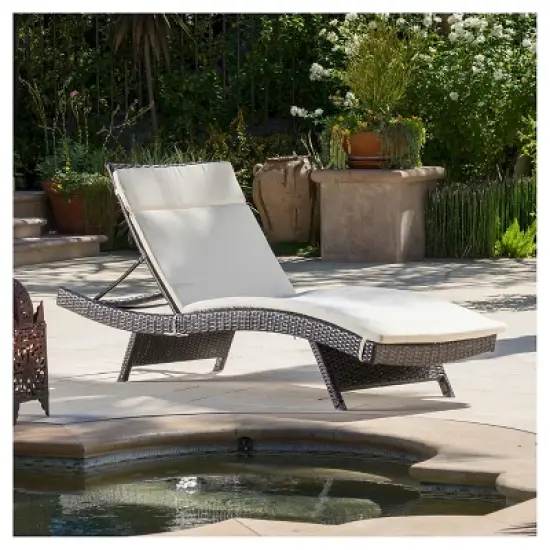 Salem Brown Wicker Adjustable Chaise Lounge - Beige - Christopher Knight Home: All-Weather, UV & Rust Resistant Patio Furniture image {1}