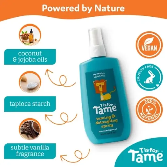 T is for Tame - Natural Hair Taming & Detangling Spray for Kids and Babies, Knots, Frizz & Detangling, All Hair Types Including Curly - 4.2 Fl Oz image {3}