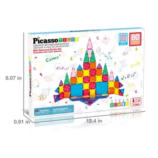 PICASSO-TILES Magnetic Tiles For Kids, 80PCS Construction STEM Building Blocks Educational Toy, Travel Size image {1}