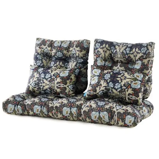 ARTPLAN Outdoor Cushions for Settee,Wicker Loveseat Cushions with Tie,Tufted Patio Cushions 2 U-Shaped Set of 5 Piece,L44xW19，Floral image {11}