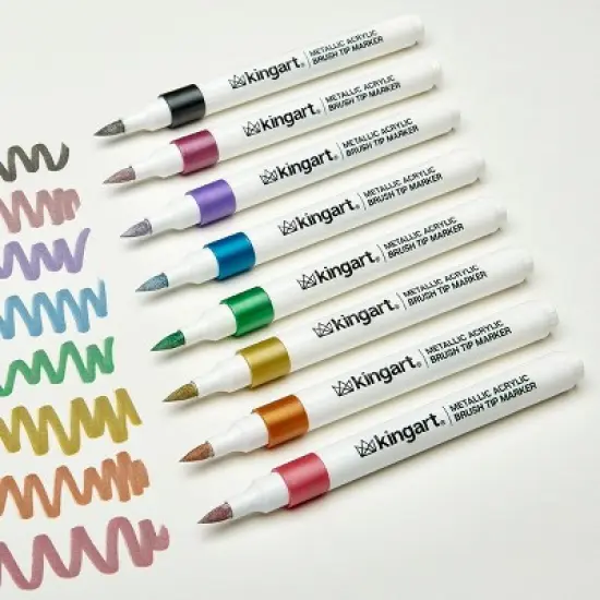 KINGART Acrylic Brush Tip Markers, 24 Metallic Colors image {6}