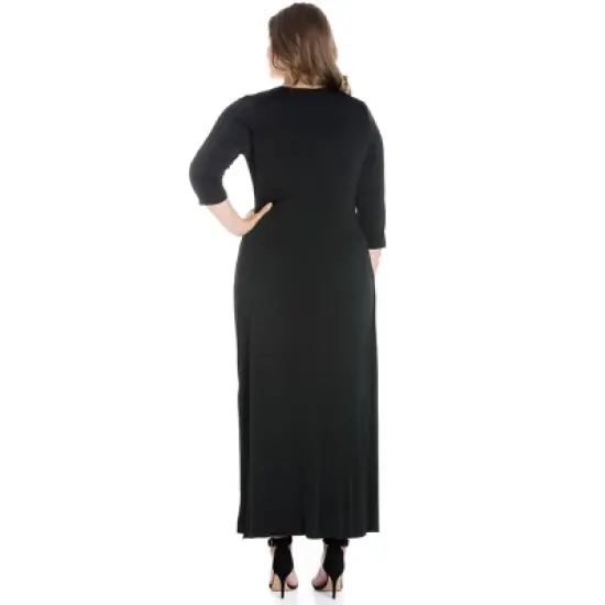24seven Comfort Appare Fitted V-Neck Side Slit Maxi Plus Size Dress image {2}