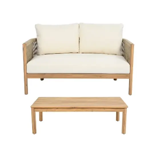 Christopher Knight Home Gilda Patio Rope Weaving Acacia Wood Loveseat and Coffee Table Seating Set image {1}