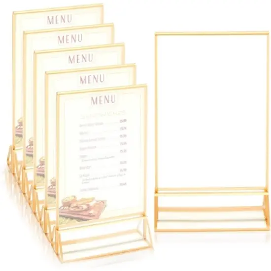 Stockroom Plus 6 Pcs Clear Acrylic Sign Holder with Gold Metal Borders, Menu Stand (6.69x2.76 in) image {6}