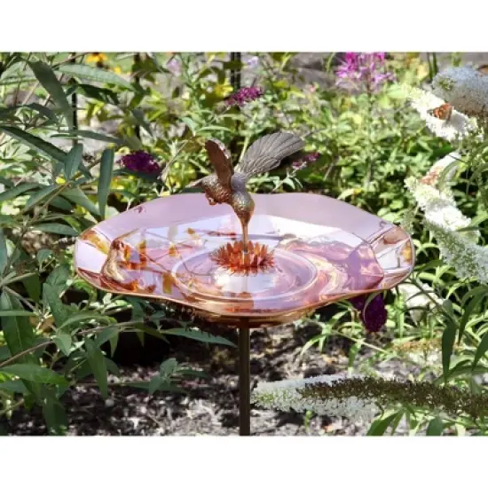 7" Hummingbird Birdbath Bowl with Stake Copper Plated - ACHLA Designs: Weather-Resistant, No Assembly Required image {2}