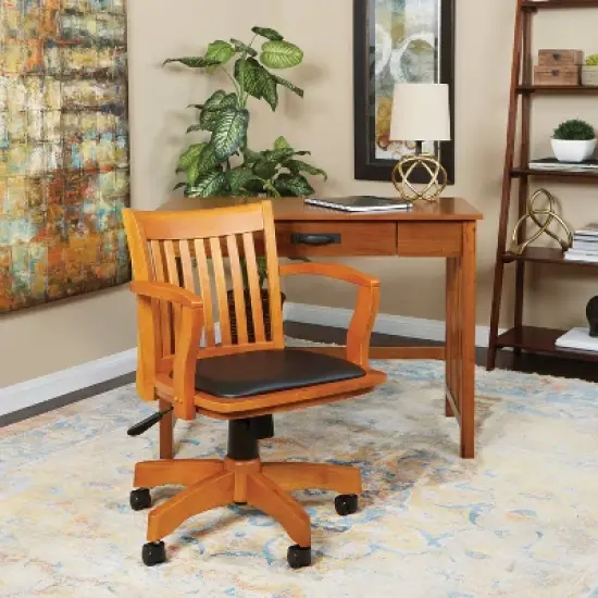 Deluxe Wood Banker's Chair Padded Seat with Base Fruitwood - OSP Home Furnishings image {5}