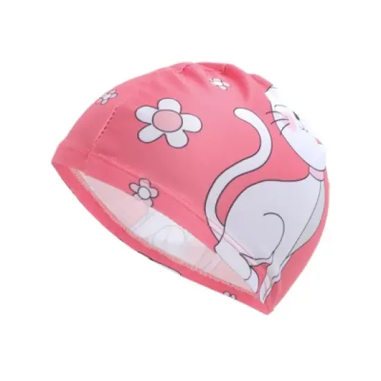 Unique Bargains Kid's Polyester Cat Pattern Swim Cap Rose Red White 1 Pc image {5}