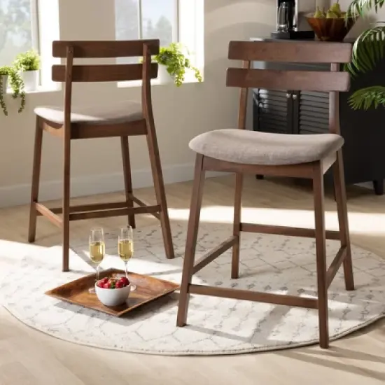 Set of 2 Larine Wood Counter Height Barstools - Baxton Studio image {6}