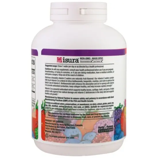 Natural Factors Vitamin C Fruit-Flavor Chew, Blueberry, Raspberry and Boysenberry, 500 mg, 90 Chewable Wafers image {2}