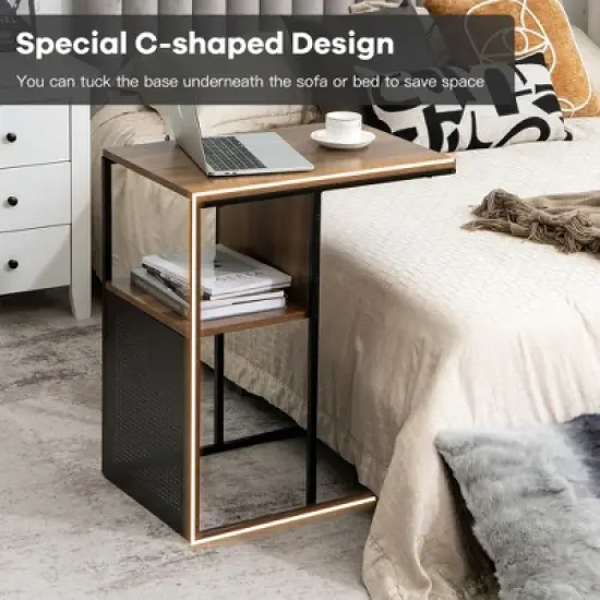 Costway C Shape Sofa Side End Table Reversible Snack Table Nightstand Steel Frame Oak image {6}